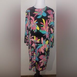 Trina Turk Black Floral-Print Dress with Pink, Teal and Yellow Accents